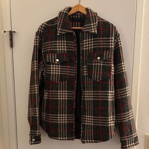 Men's Classic Plaid Shirt Jacket - Black, White, and Red